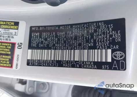 2015 Toyota Corolla Le z USA, uszkodzony, nr VIN 2T1BURHE8FC460510